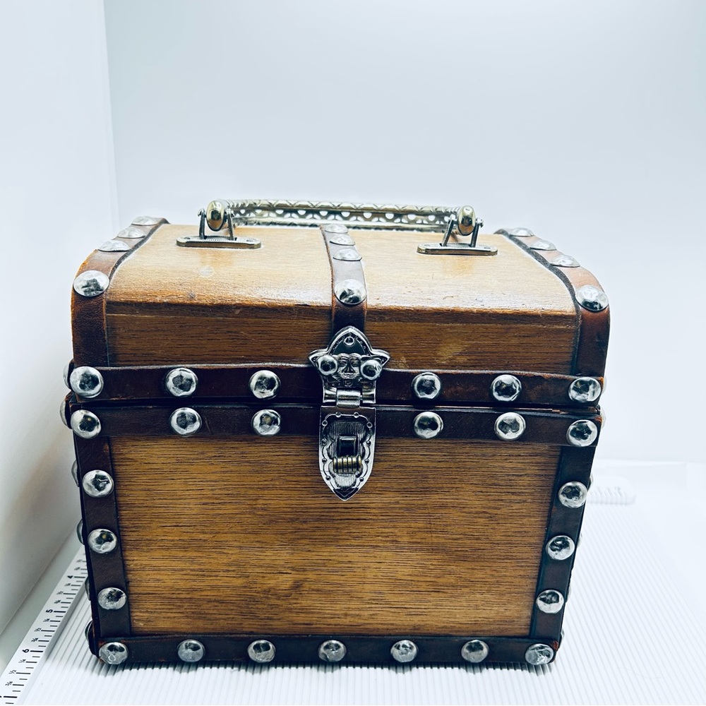 Vintage Simon Brown Wooden Studded Trunk Bag